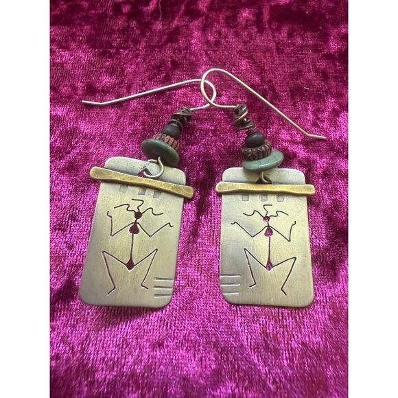 Handcrafted Sterling Silver Kokopelli Earrings With Beaded Accents & Wire Hooks - Picture 1 of 3